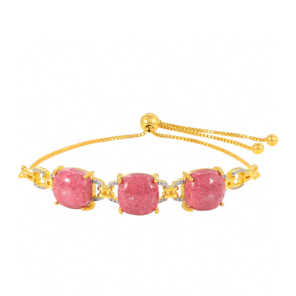 Pozlacené Stříbro 925/1000 - Náramek s Thulitem a Bílým Topazem - Karátové číslo: 14.49. přibližná hmotnost: 9.86 gramů 1 