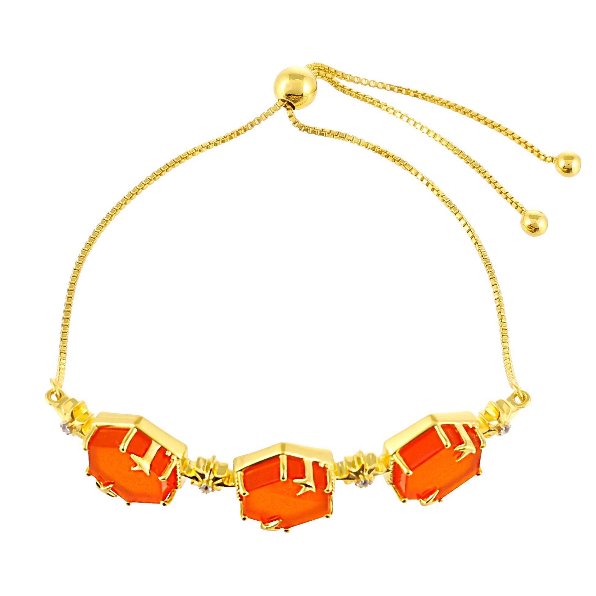 Pozlacené Stříbro 925/1000 - Náramek s Karneolem a Bílým Topazem - Karátové číslo: 11.58. přibližná hmotnost: 8.94 gramů 2 