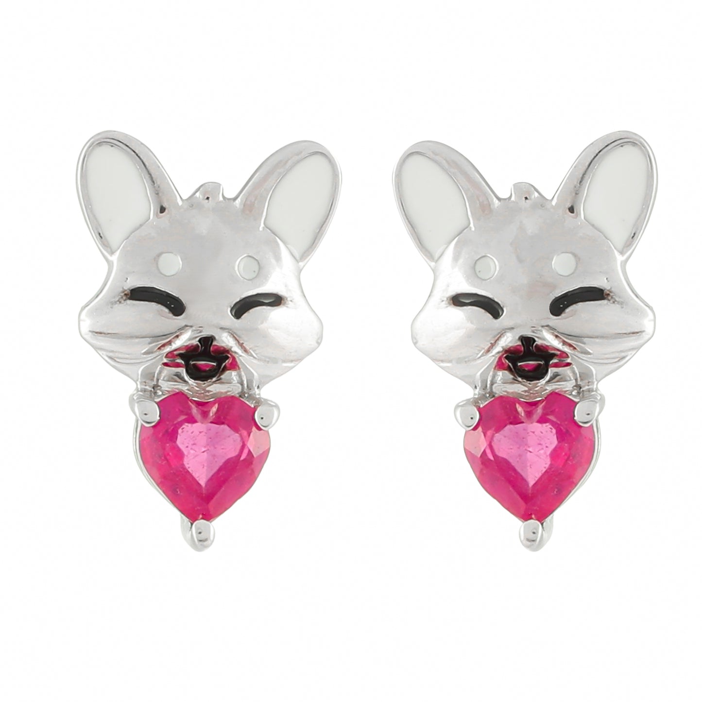 Stříbro 925/1000 - Náušnice s Thajským Rubínem - Karátové číslo: 0.74. přibližná hmotnost: 2.73 gramů