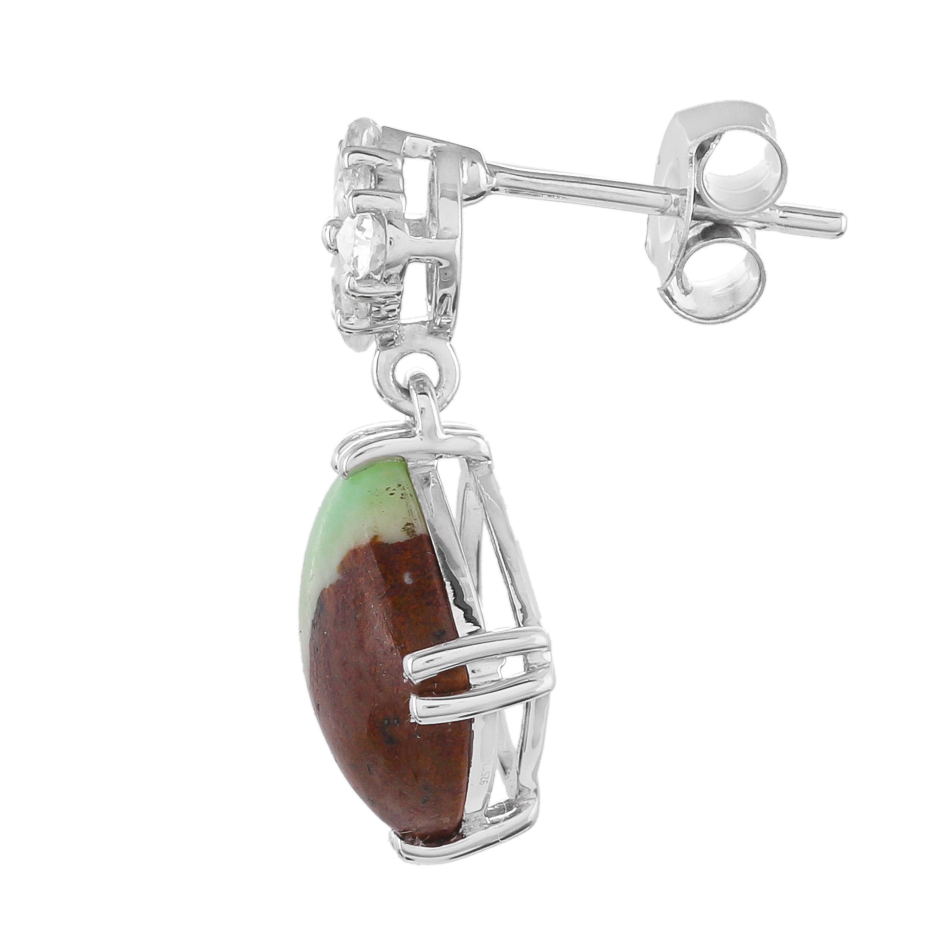 Stříbro 925/1000 - Náušnice s Mátovým Chrysoprasem a Přírodním Zirkonem - Karátové číslo: 6.36. přibližná hmotnost: 3.62 gramů 2 