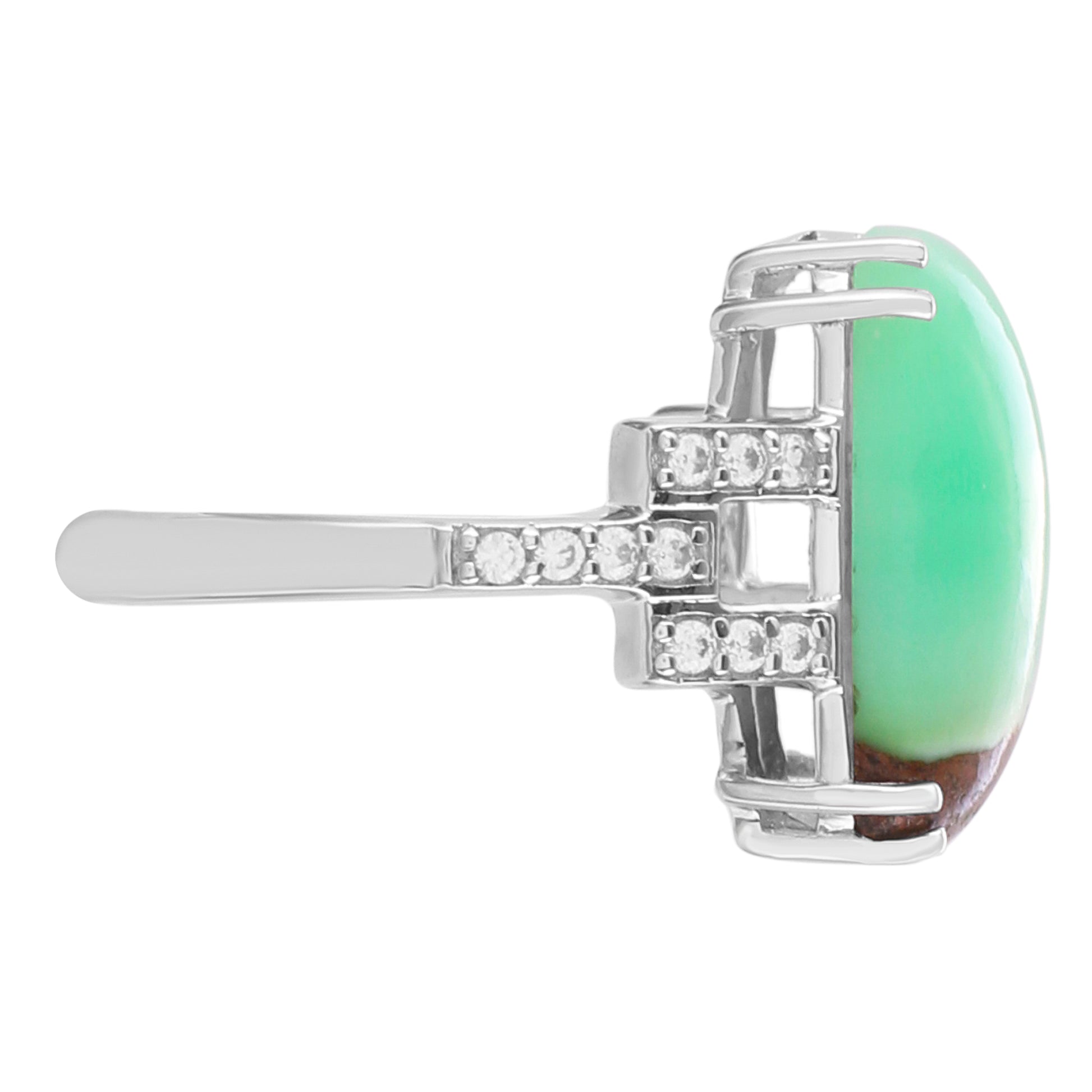 Stříbrný Prsten s Mátovým Chrysoprasem a Přírodním Zirkonem 2 