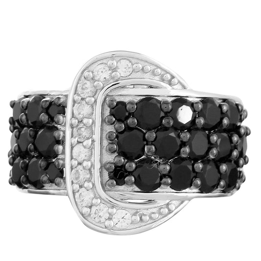 Stříbrný Prsten s Černým spinelem a Bílým Zirkonem