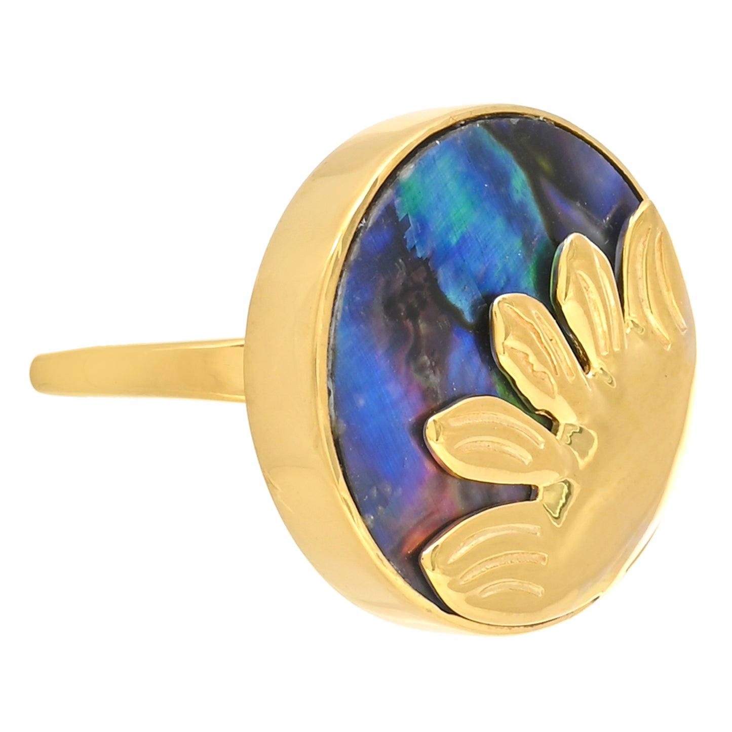 Pozlacené Stříbro 925/1000 - Prsten s Mušlí Abalone - Karátové číslo: 10.35. přibližná hmotnost: 6.94 gramů