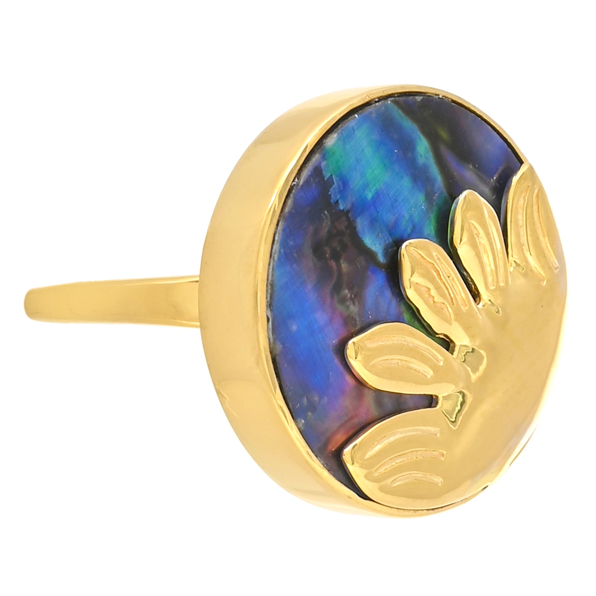 Pozlacené Stříbro 925/1000 - Prsten s Mušlí Abalone - Karátové číslo: 10.35. přibližná hmotnost: 6.94 gramů 2 