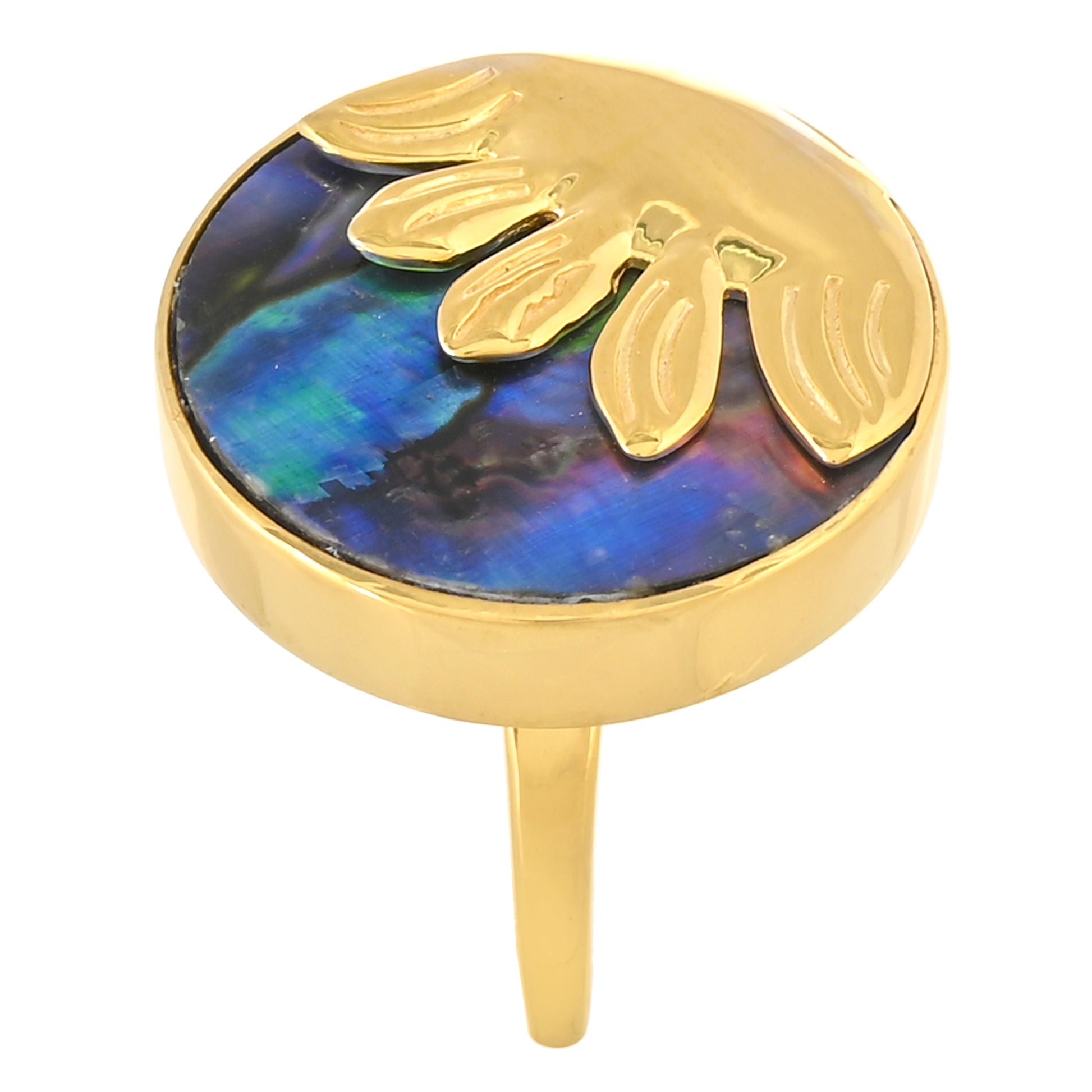 Pozlacené Stříbro 925/1000 - Prsten s Mušlí Abalone - Karátové číslo: 10.35. přibližná hmotnost: 6.94 gramů 3 