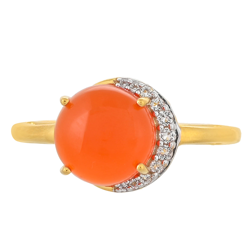 Pozlacené Stříbro 925/1000 - Prsten s Karneolem a Bílým Topazem - Karátové číslo: 2.92. přibližná hmotnost: 2.99 gramů 1 