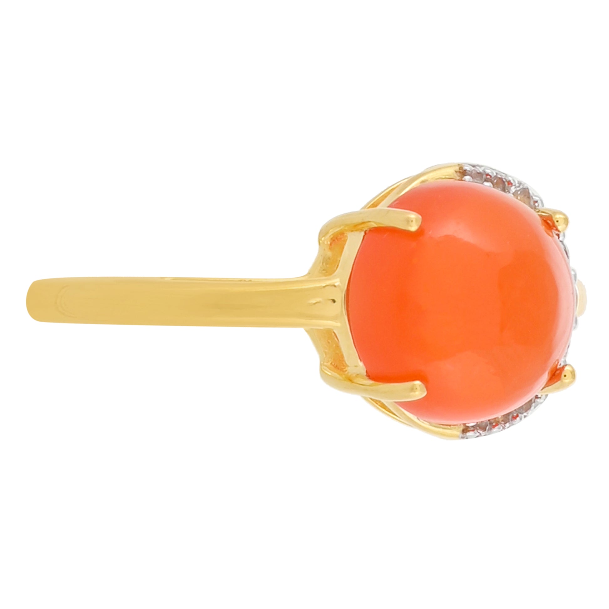 Pozlacené Stříbro 925/1000 - Prsten s Karneolem a Bílým Topazem - Karátové číslo: 2.92. přibližná hmotnost: 2.99 gramů 2 