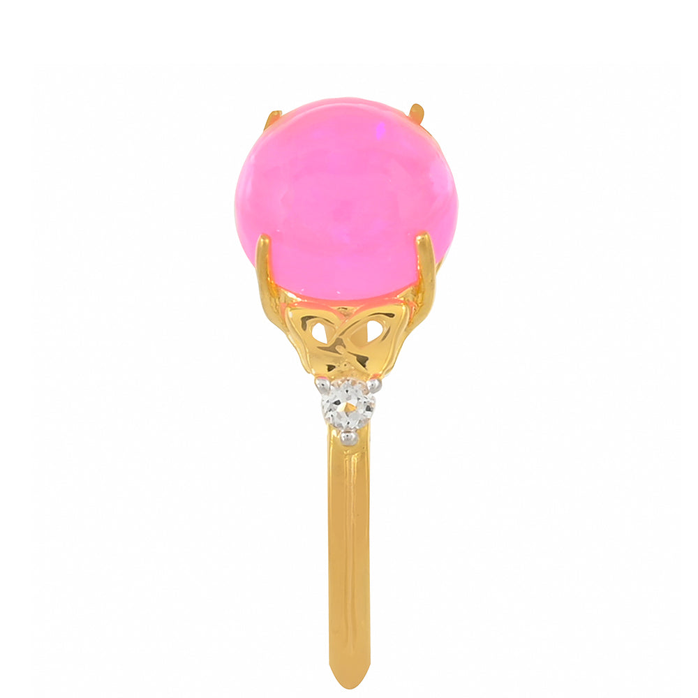 Pozlacený Stříbrný Prsten s Etiopským Neónově Růžovým Opálem a Bílým Topazem