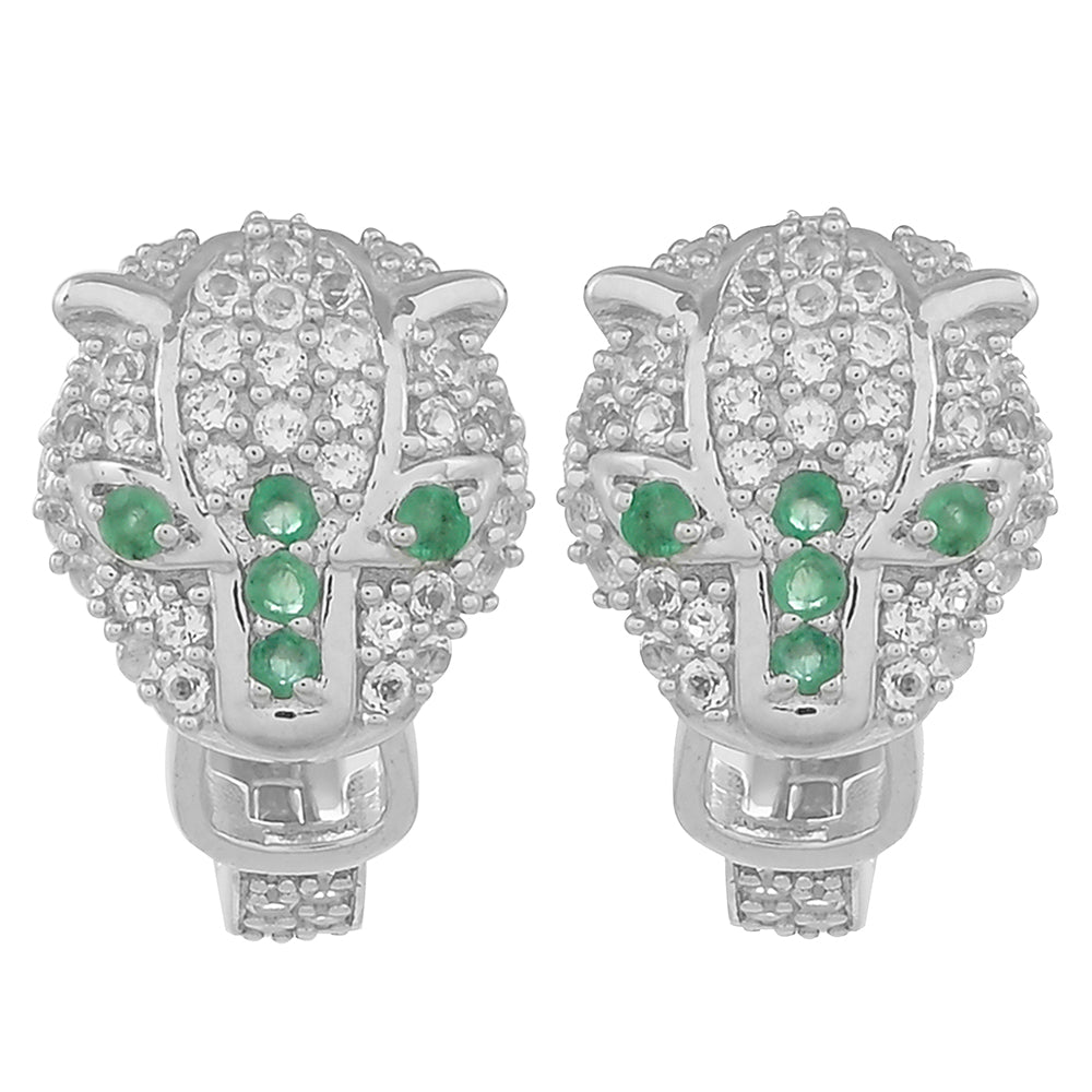 Stříbro 925/1000 - Náušnice s Brazilským Smaragdem a Bílým Topazem - Karátové číslo: 0.96. přibližná hmotnost: 6.33 gramů 1 