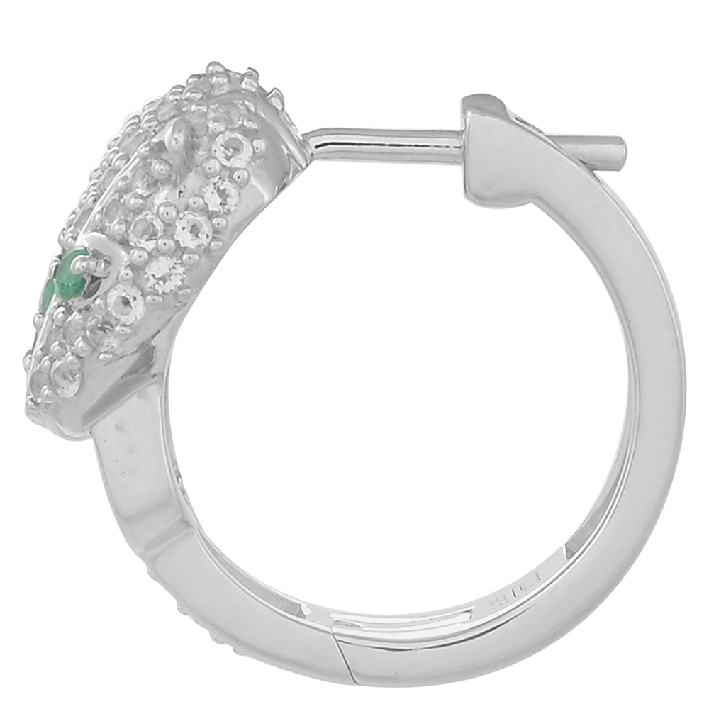 Stříbro 925/1000 - Náušnice s Brazilským Smaragdem a Bílým Topazem - Karátové číslo: 0.96. přibližná hmotnost: 6.33 gramů