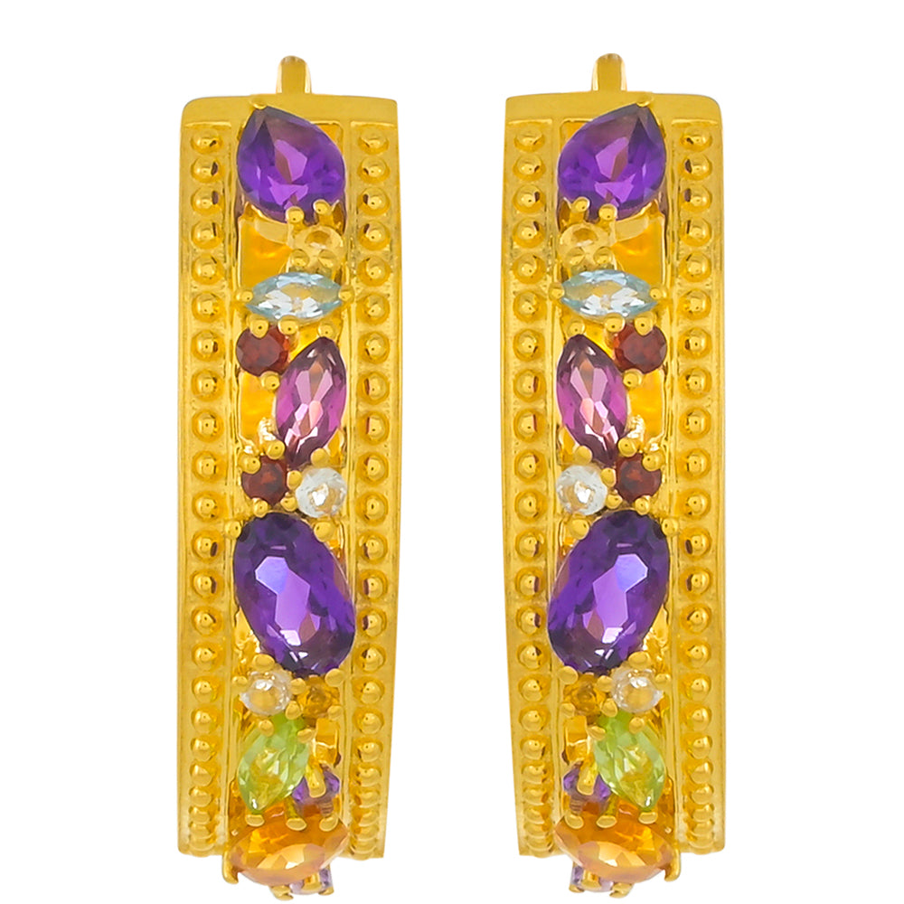 Pozlacené Stříbrné Náušnice s Africkým Ametystem a se Zeleným Ametystem