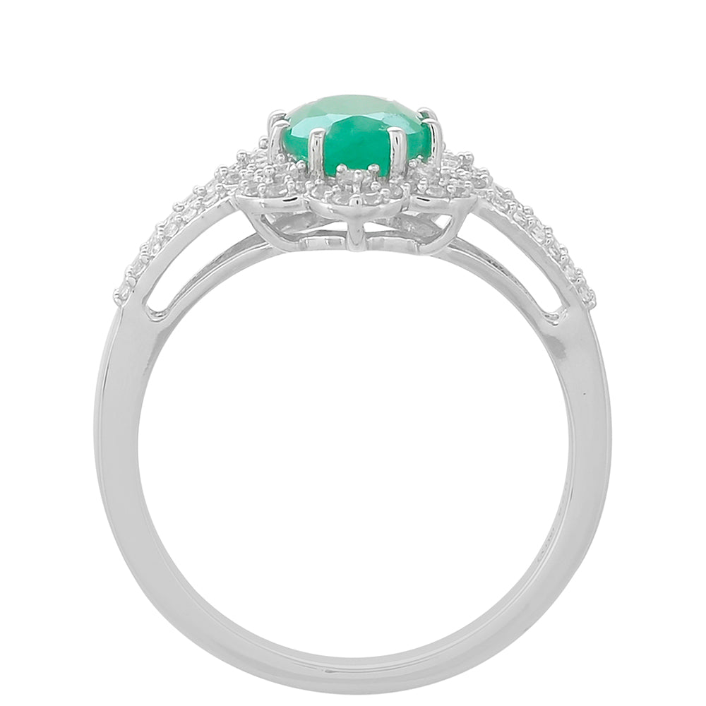 Stříbro 925/1000 - Prsten s Brazilským Smaragdem a Bílým Topazem - Karátové číslo: 1.46. přibližná hmotnost: 2.67 gramů 4 