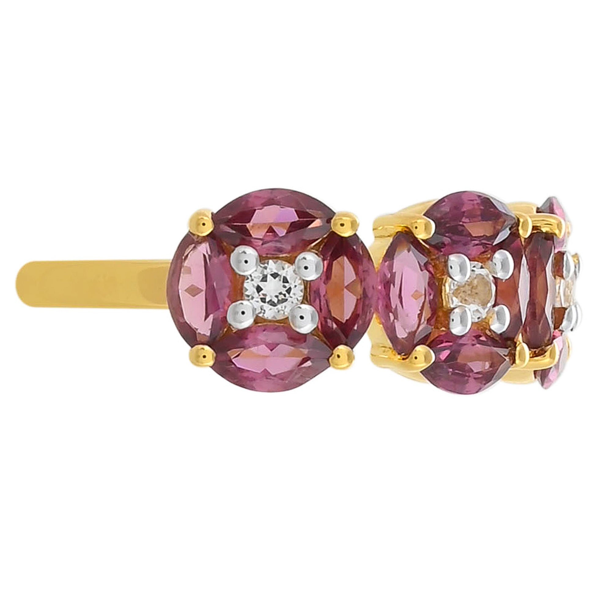 Pozlacené Stříbro 925/1000 - Prsten s Rhodolitovým Granátem a Bílým Topazem - Karátové číslo: 2.01. přibližná hmotnost: 2.74 gramů 2 