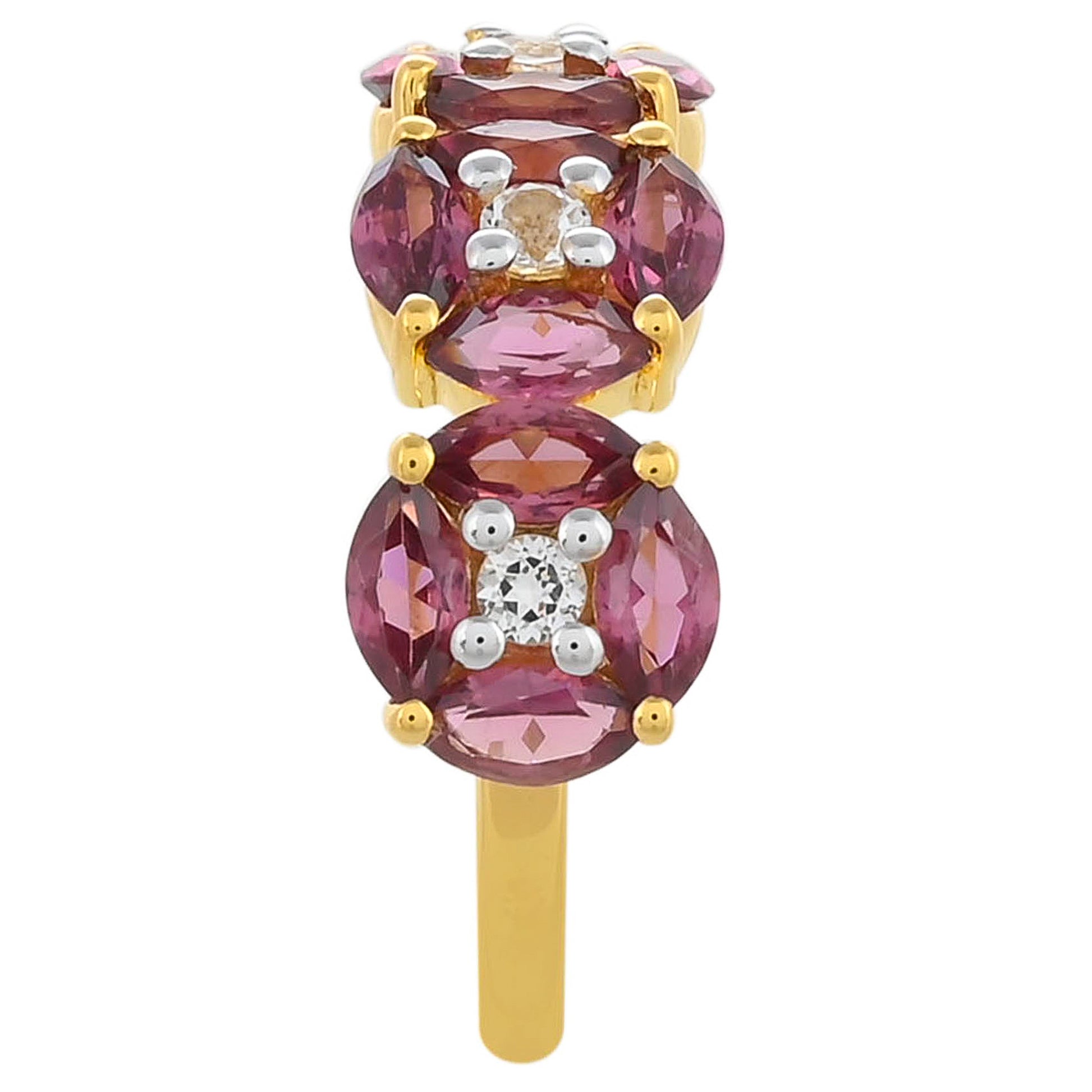 Pozlacené Stříbro 925/1000 - Prsten s Rhodolitovým Granátem a Bílým Topazem - Karátové číslo: 2.01. přibližná hmotnost: 2.74 gramů 3 