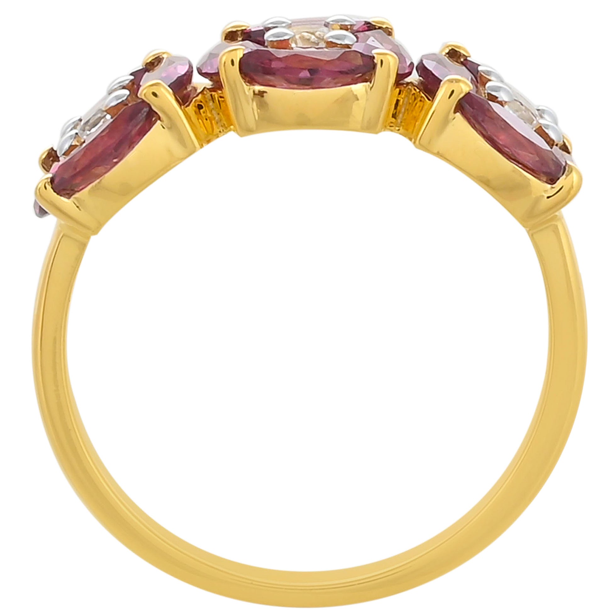 Pozlacené Stříbro 925/1000 - Prsten s Rhodolitovým Granátem a Bílým Topazem - Karátové číslo: 2.01. přibližná hmotnost: 2.74 gramů 4 