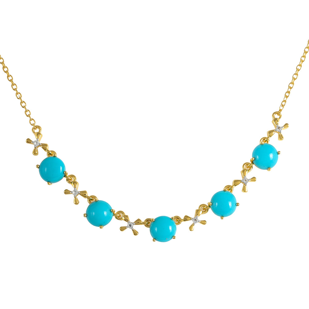 Pozlacené Stříbro 925/1000 - Náhrdelník s Tyrkysem Sleeping Beauty a Bílým Topazem - Karátové číslo: 6.45. přibližná hmotnost: 8.23 gramů 1 