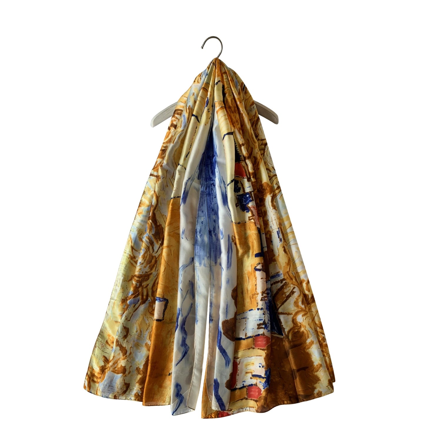Šála-šátek ze 100% Pravého Hedvábí, 90 cm x 180 cm, Impresionistická vesnice