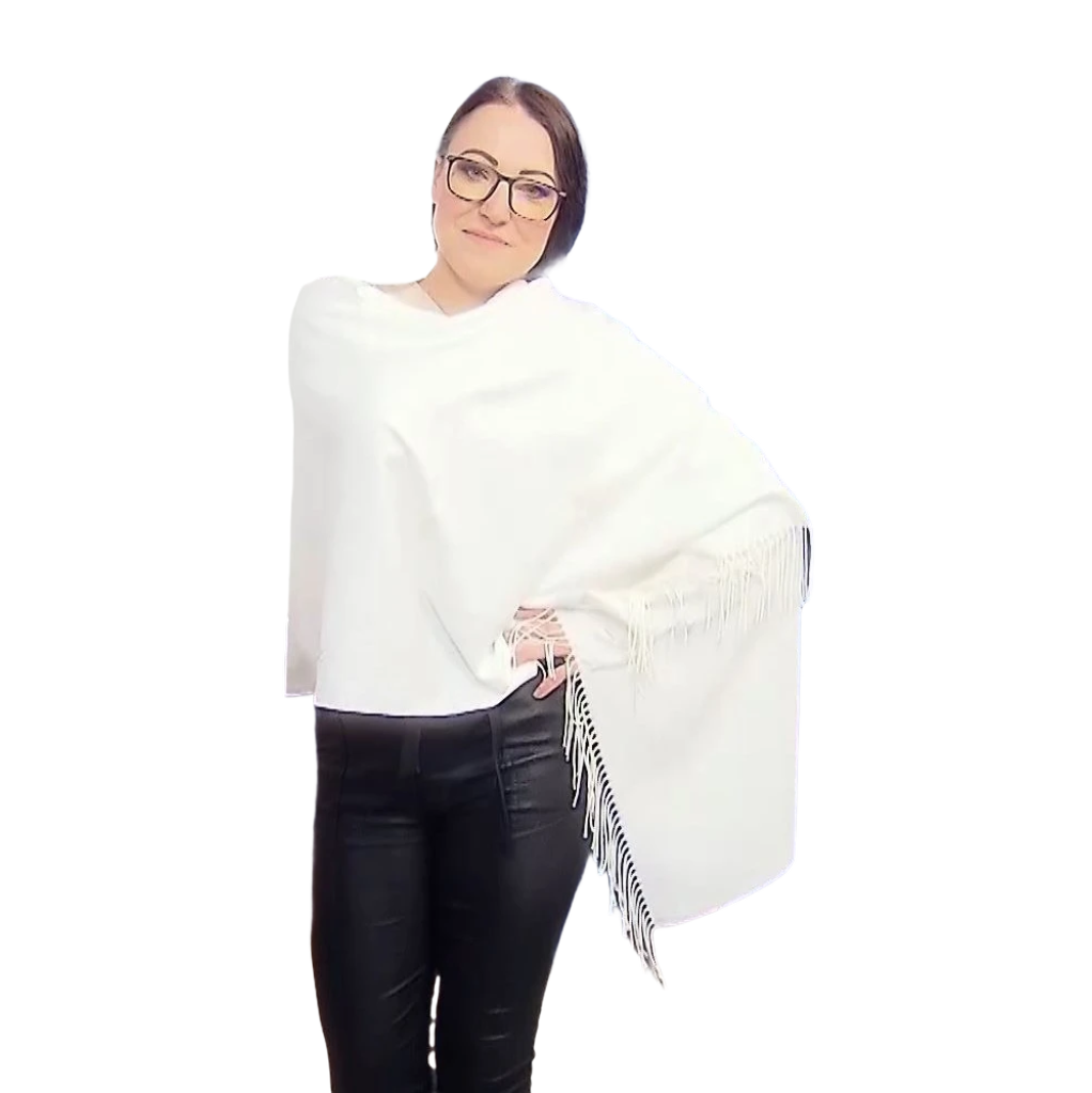 Šála ze 100% Pashmina Kašmíru, 70 cm x 170 cm, Super měkká, Čistě Bílá 3 