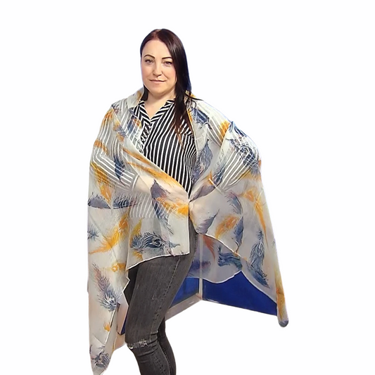 Šála-šátek s Motivem pera, světle modrá, 90 cm x 180 cm
