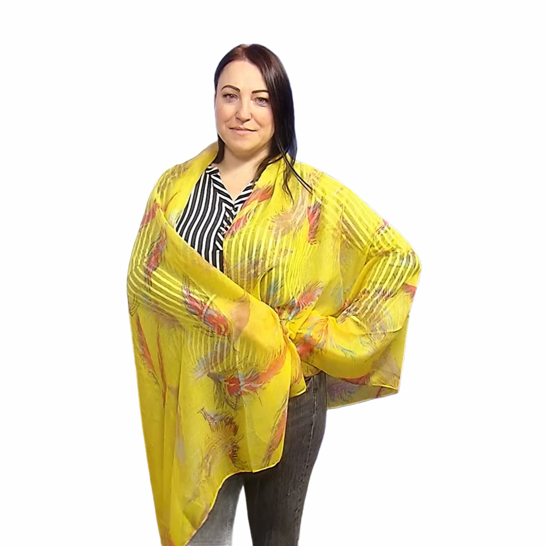 Šála-šátek s Motivem pera, žlutá, 90 cm x 180 cm
