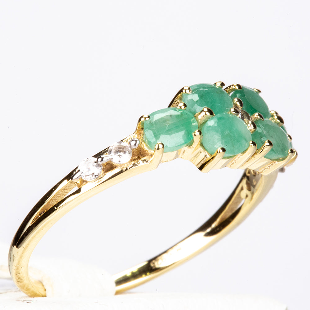 Pozlacený Stříbrný Prsten s Brazilským Smaragdem a Bílým Zirkonem