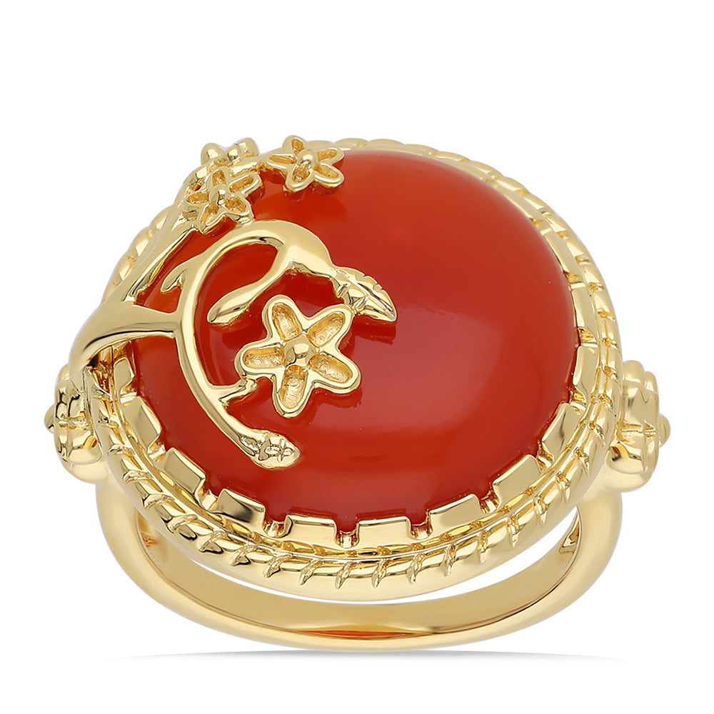 Pozlacené Stříbro 925/1000 - Prsten s Červeným Onyxem - Karátové číslo: 15.74. přibližná hmotnost: 9.79 gramů