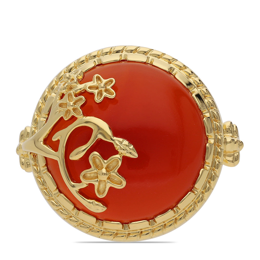 Pozlacené Stříbro 925/1000 - Prsten s Červeným Onyxem - Karátové číslo: 15.74. přibližná hmotnost: 9.79 gramů