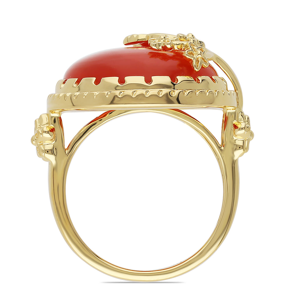 Pozlacené Stříbro 925/1000 - Prsten s Červeným Onyxem - Karátové číslo: 15.74. přibližná hmotnost: 9.79 gramů