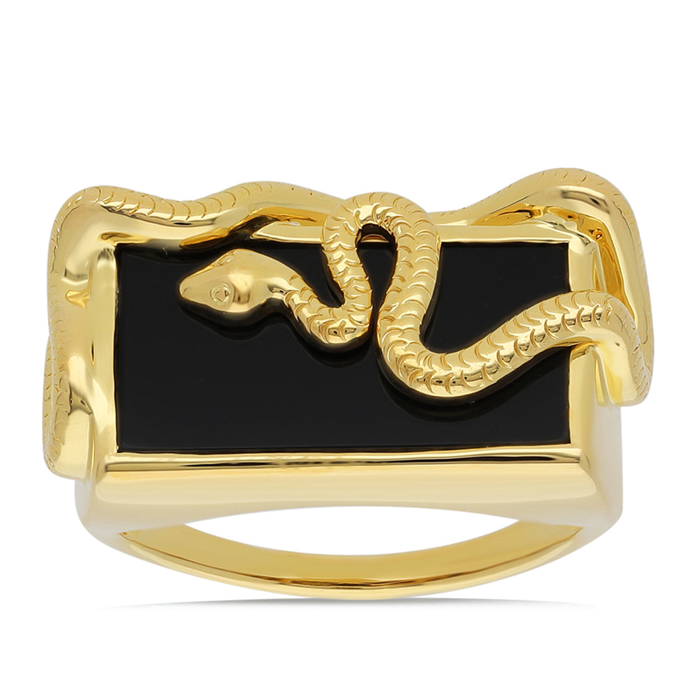 Pozlacený Stříbrný Prsten s Černým Onyxem 1 