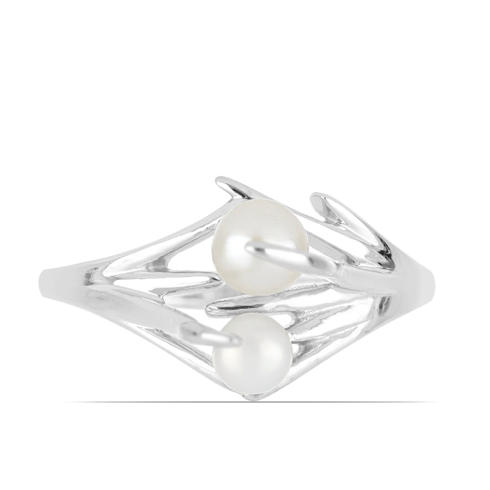 Stříbrný Prsten s Bílou Sladkovodní Perlou