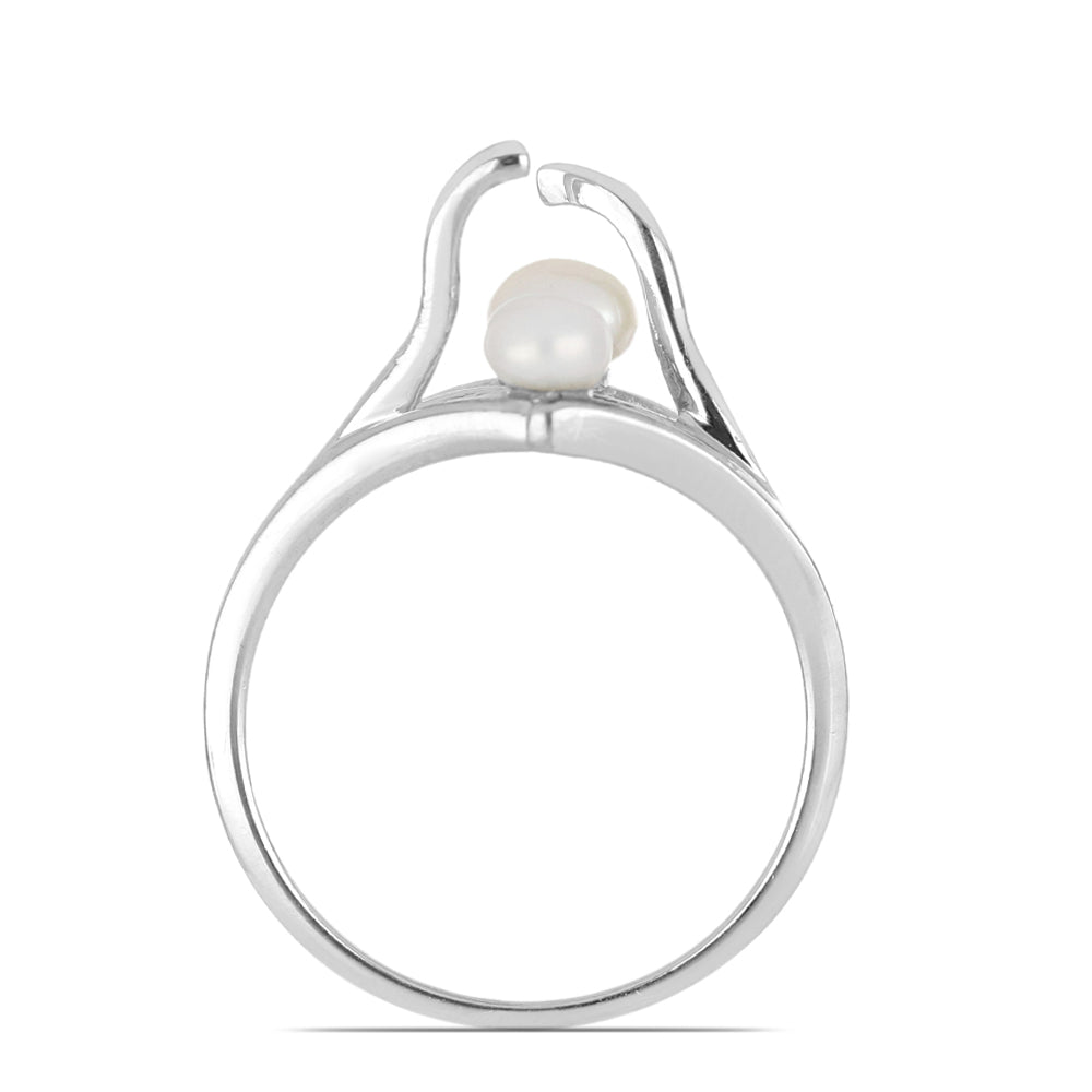 Stříbrný Prsten s Bílou Sladkovodní Perlou