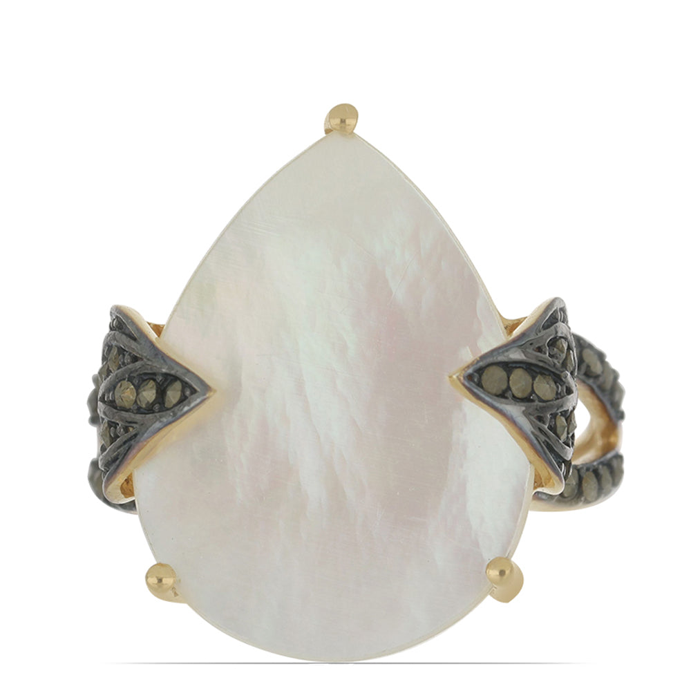 Pozlacený Stříbrný Prsten s Lasturou a Marcasitem 1 