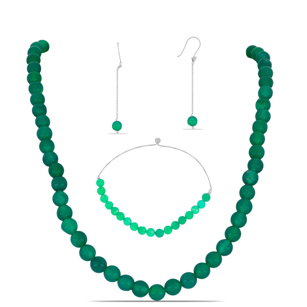 Stříbro 925/1000 - Sada se Zeleným Křemenem ze Spruce Pine - Karátové číslo: 273.66. přibližná hmotnost: 58.78 gramů 1 