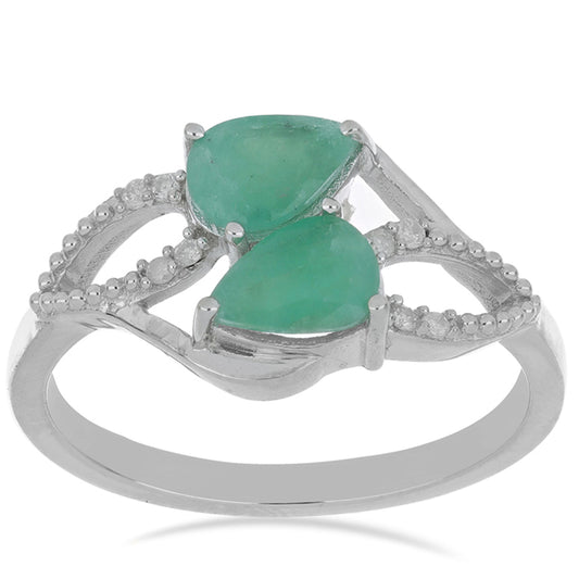 Stříbrný Prsten s Brazilským Smaragdem a Bílým Diamantem