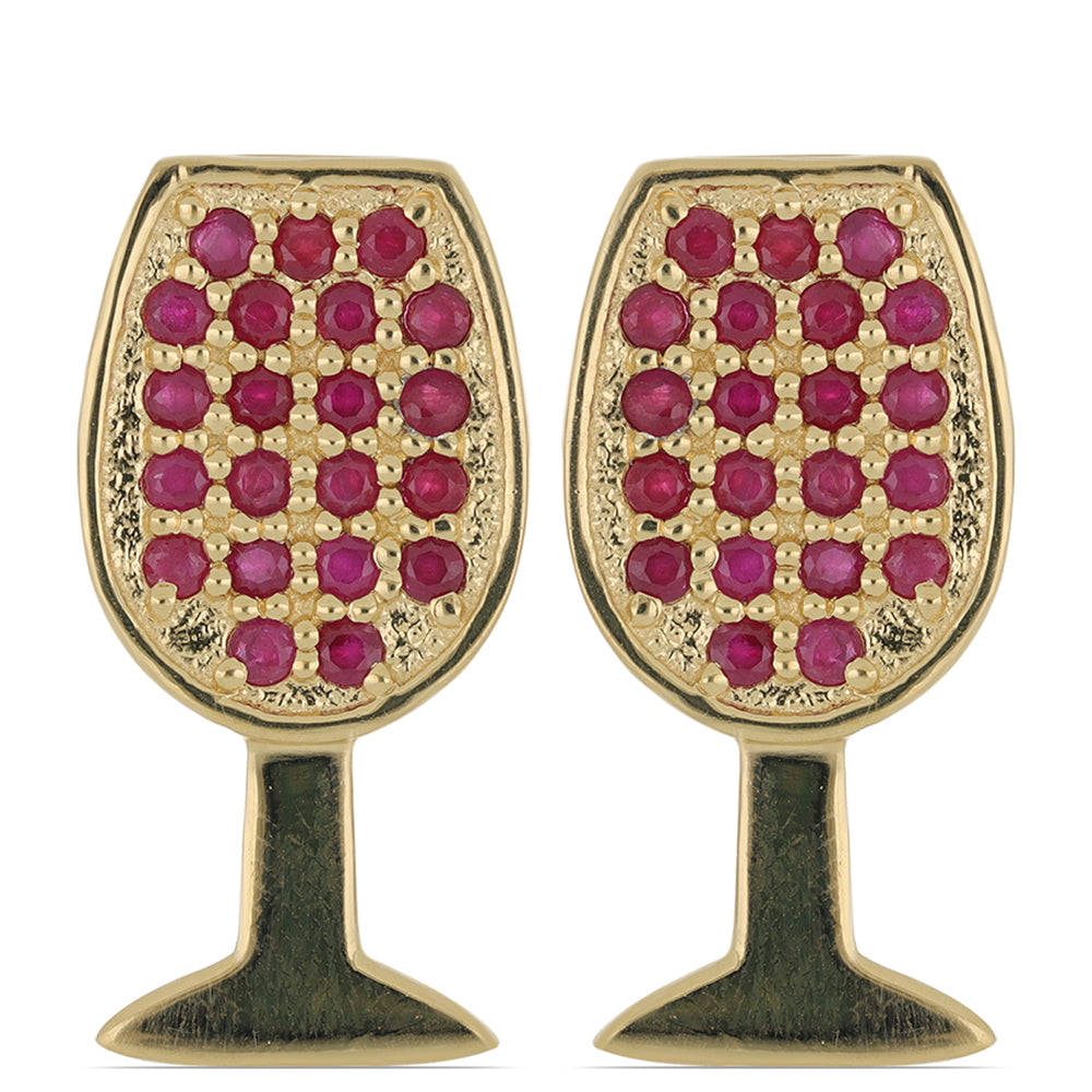 Pozlacené Stříbrné Náušnice s Madagaskarským Rubínem