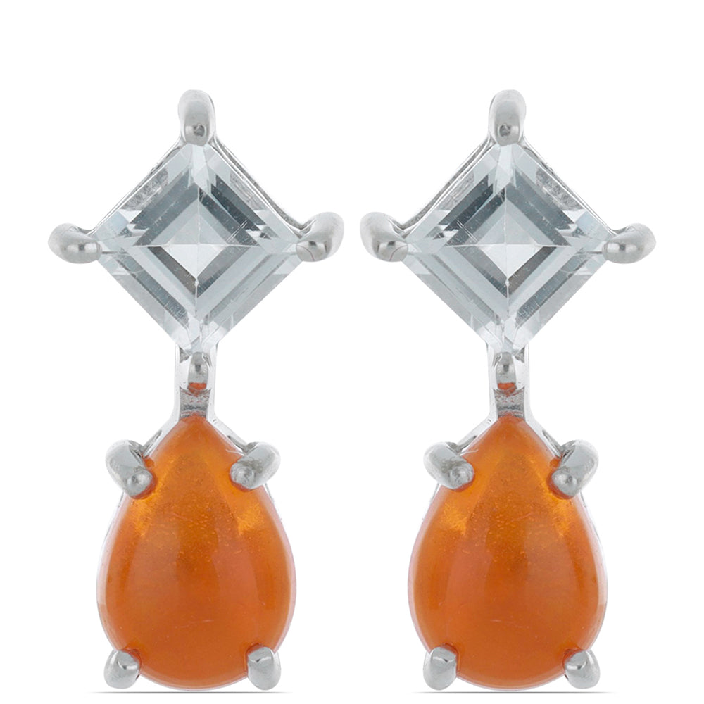 Stříbrné Náušnice s Oranžovým Opálem z Lega Dembi a Bílým Topazem 1 