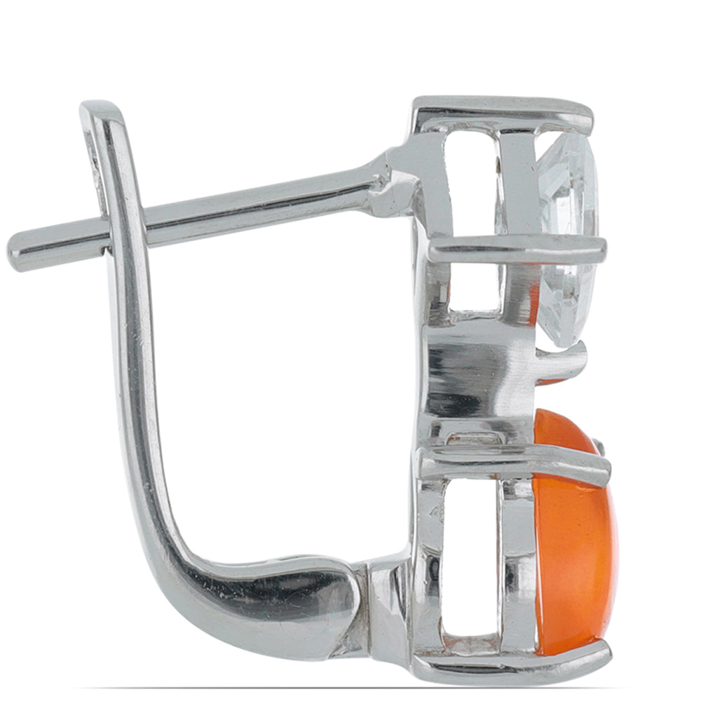 Stříbrné Náušnice s Oranžovým Opálem z Lega Dembi a Bílým Topazem 2 