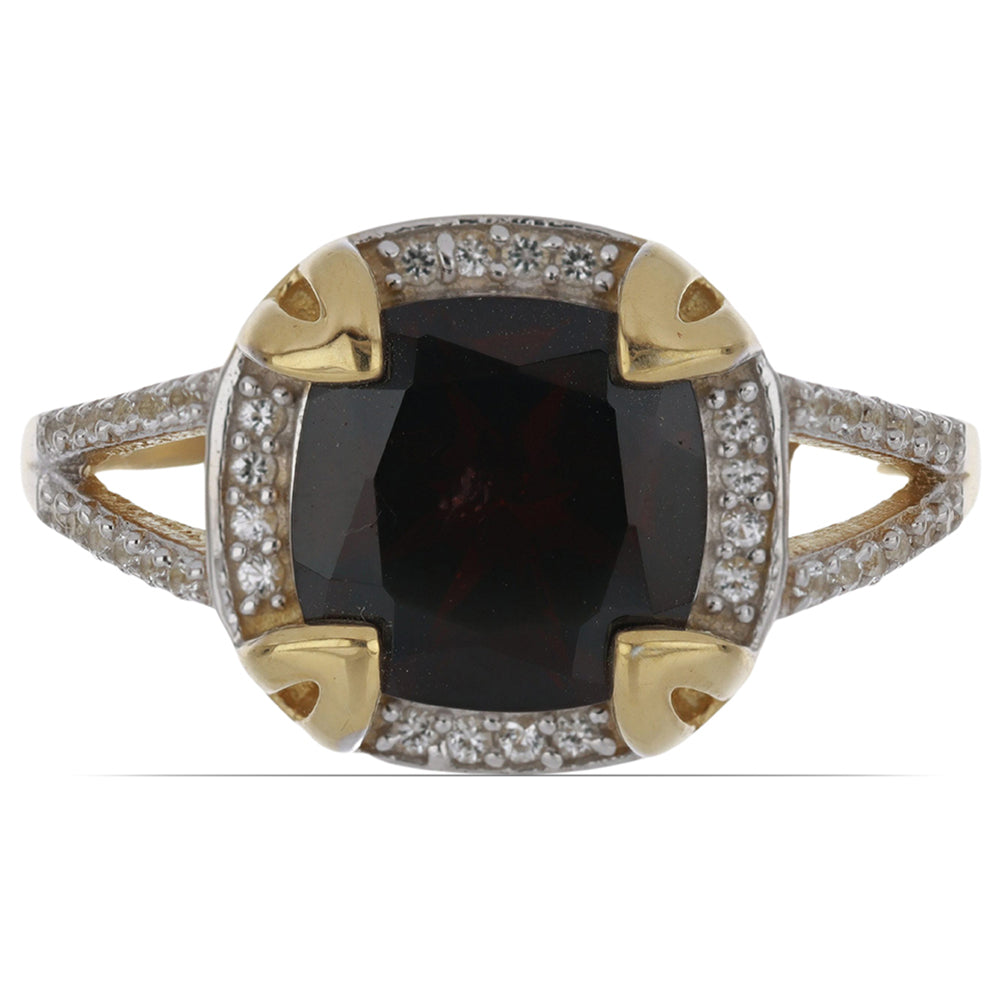 Pozlacené Stříbro 925/1000 - Prsten s Bartonským Granátem a Bílým Topazem - Karátové číslo: 4.7. přibližná hmotnost: 4.52 gramů