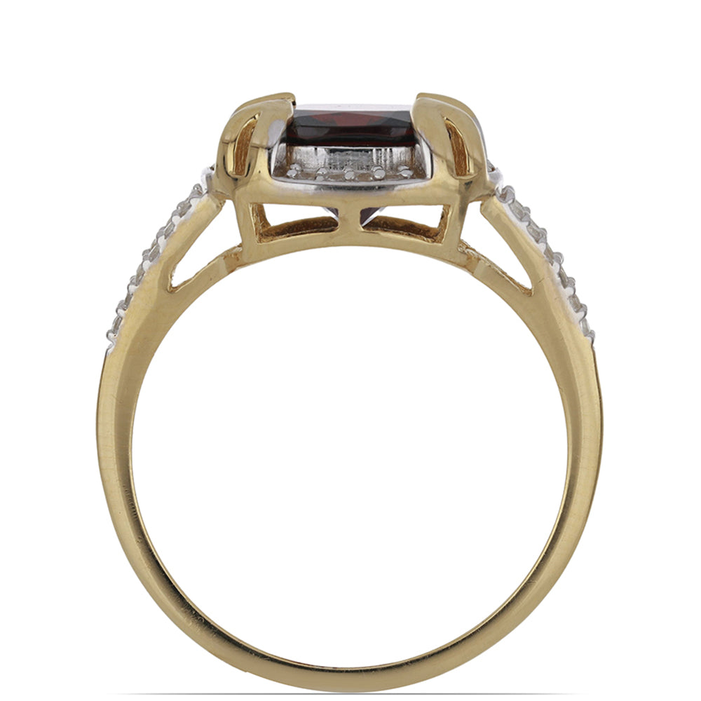 Pozlacené Stříbro 925/1000 - Prsten s Bartonským Granátem a Bílým Topazem - Karátové číslo: 4.7. přibližná hmotnost: 4.52 gramů