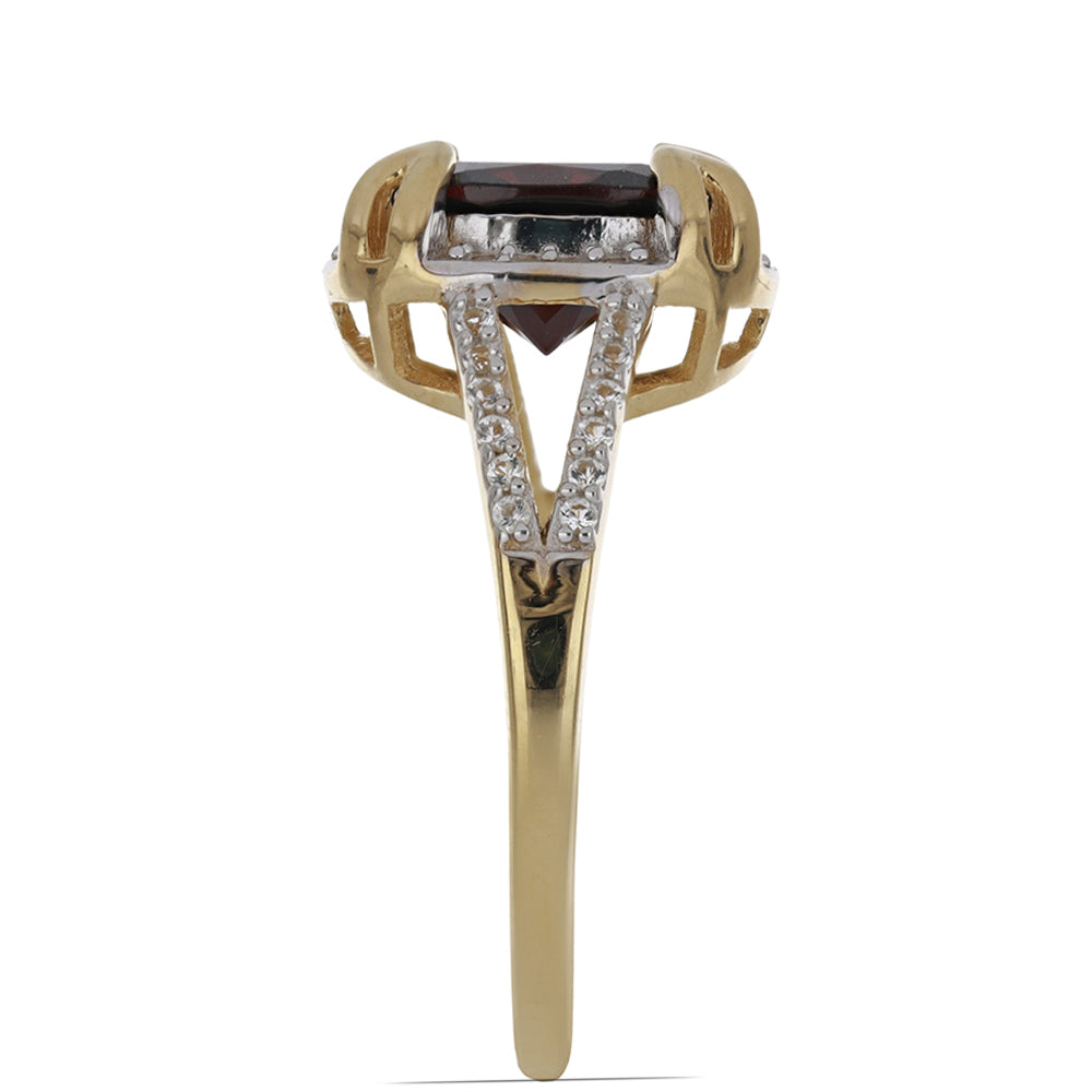 Pozlacené Stříbro 925/1000 - Prsten s Bartonským Granátem a Bílým Topazem - Karátové číslo: 4.7. přibližná hmotnost: 4.52 gramů 3 