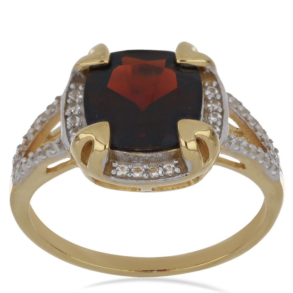 Pozlacené Stříbro 925/1000 - Prsten s Bartonským Granátem a Bílým Topazem - Karátové číslo: 4.7. přibližná hmotnost: 4.52 gramů 4 