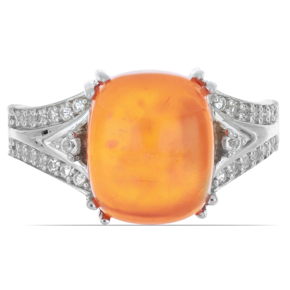 Stříbro 925/1000 - Prsten s Oranžovým Opálem z Lega Dembi a Bílým Topazem - Karátové číslo: 3.39. přibližná hmotnost: 3.89 gramů 2 