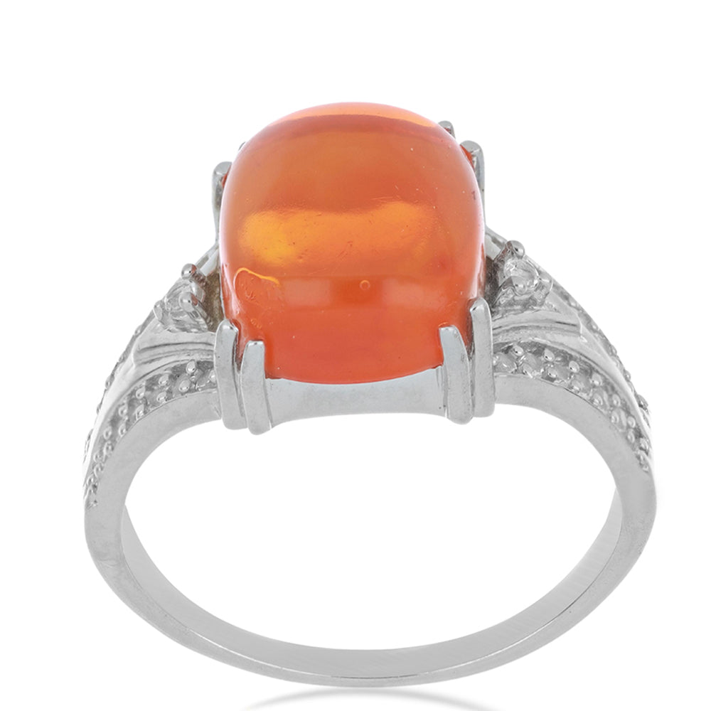 Stříbro 925/1000 - Prsten s Oranžovým Opálem z Lega Dembi a Bílým Topazem - Karátové číslo: 3.39. přibližná hmotnost: 3.89 gramů 1 