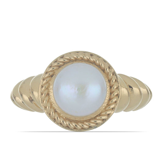 Pozlacený Stříbrný Prsten s Bílou Sladkovodní Perlou