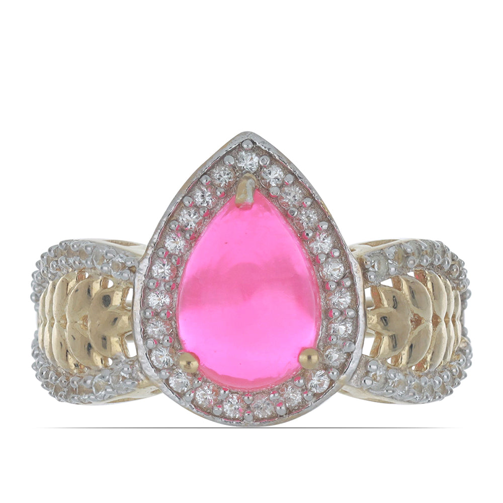 Pozlacené Stříbro 925/1000 - Prsten s Růžovým Opálem z Lega Dembi a Bílým Topazem - Karátové číslo: 1.71. přibližná hmotnost: 4.02 gramů 1 