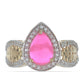 Pozlacené Stříbro 925/1000 - Prsten s Růžovým Opálem z Lega Dembi a Bílým Topazem - Karátové číslo: 1.71. přibližná hmotnost: 4.02 gramů