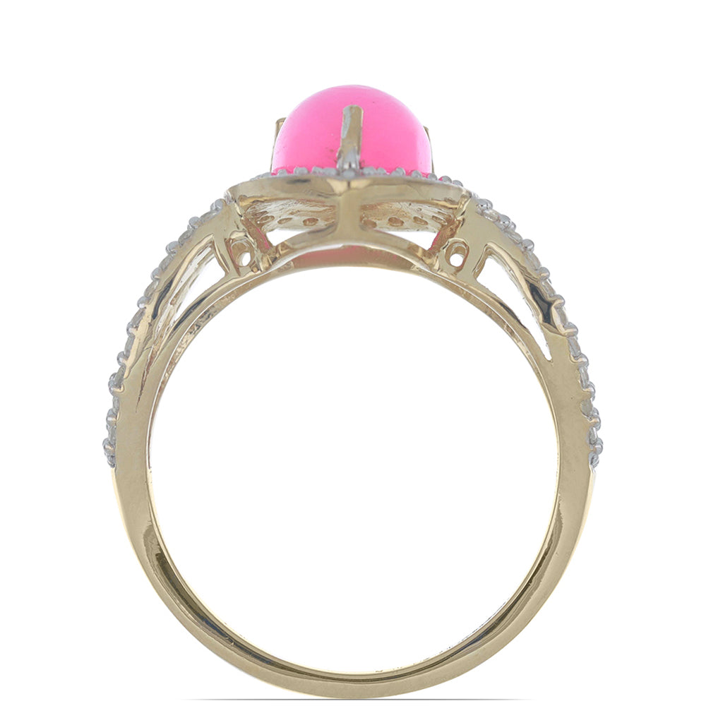 Pozlacené Stříbro 925/1000 - Prsten s Růžovým Opálem z Lega Dembi a Bílým Topazem - Karátové číslo: 1.71. přibližná hmotnost: 4.02 gramů 4 