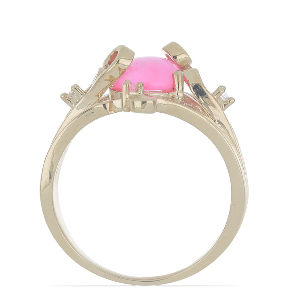 Pozlacené Stříbro 925/1000 - Prsten s Růžovým Opálem z Lega Dembi a Bílým Topazem - Karátové číslo: 1.39. přibližná hmotnost: 5.31 gramů 4 