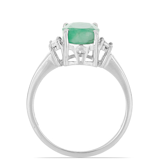 Stříbrný Prsten s Brazilským Smaragdem a Bílým Zirkonem