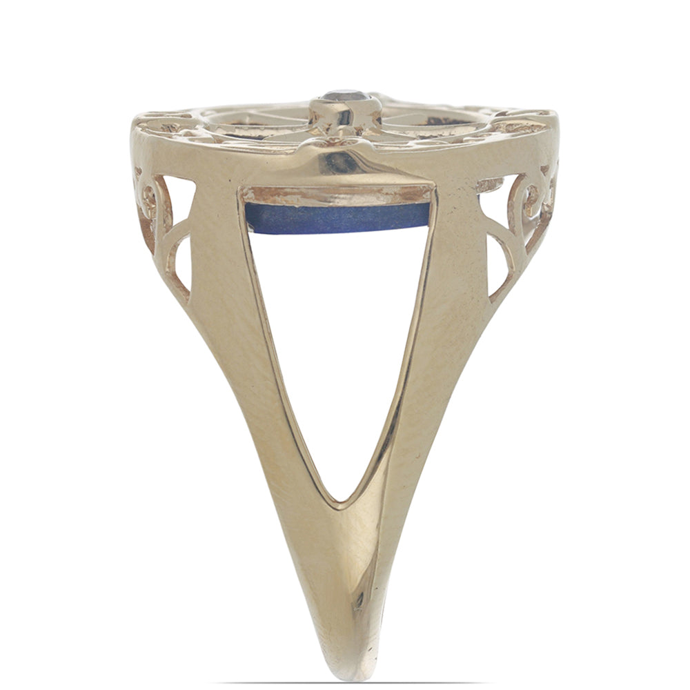 Pozlacený Stříbrný Prsten s Lapisem Lazuli z Badakšanu a Bílým Topazem